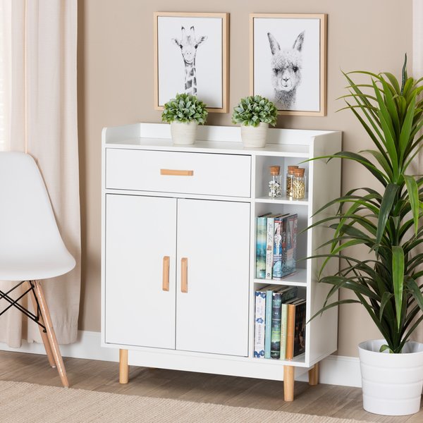 Baxton Studio Russell MidCentury Modern TwoTone White and Oak Brown Finished Wood 2Door Sideboard 223-12936-ZORO